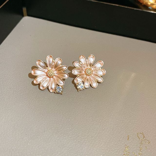 Alloy Stud Earring / Rhinestone Floral Choker