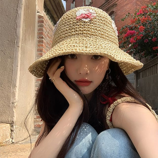 Hat Straw Heart Applique