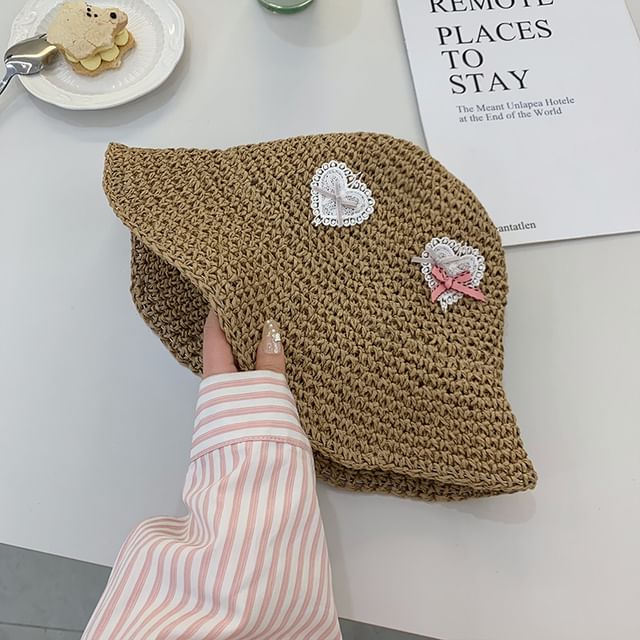 Hat Straw Heart Applique