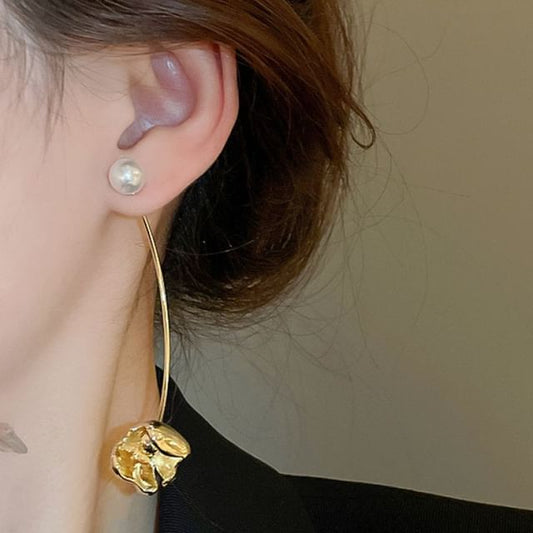 Pearl Alloy Floral Faux Dangle Earring