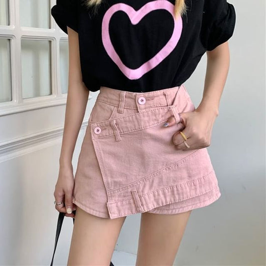 High Denim Skort Waist Asymmetrical
