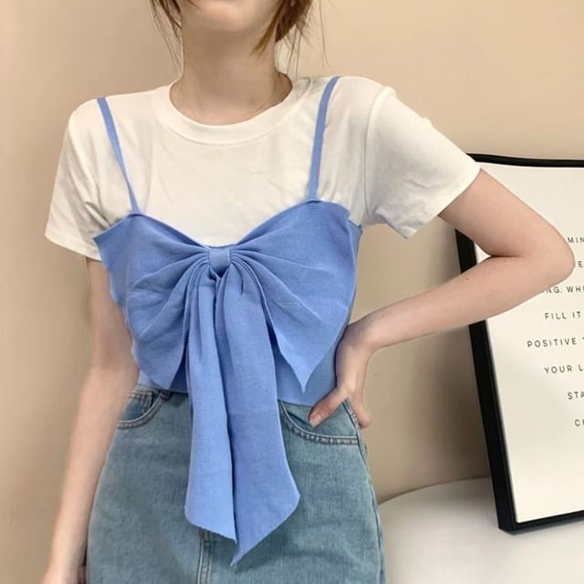 Cropped Plain Bow Top Camisole