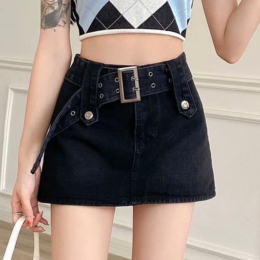 High A-Line Waist Skirt Denim Mini