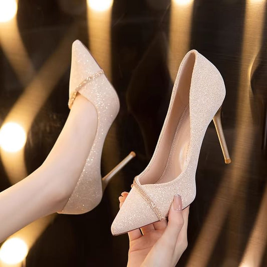 Pointy Glitter High Pumps Heel