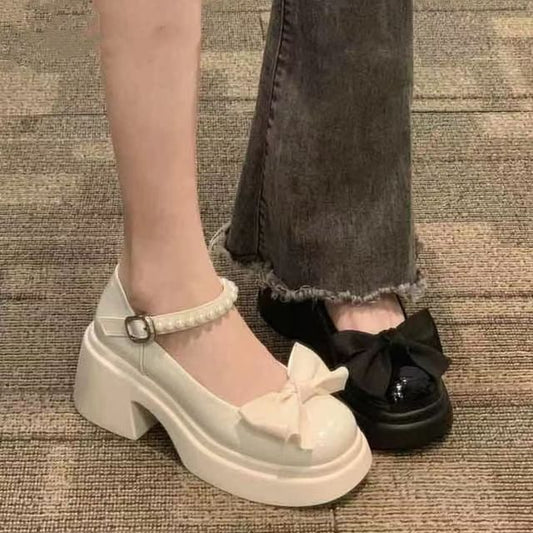 Bow Jane Heel Block Platform Mary Shoes