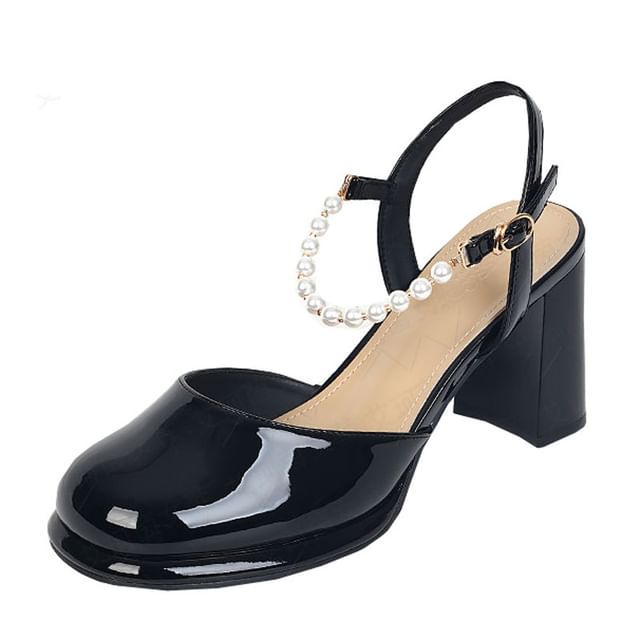 Plain Heel Block Sandals Slingback