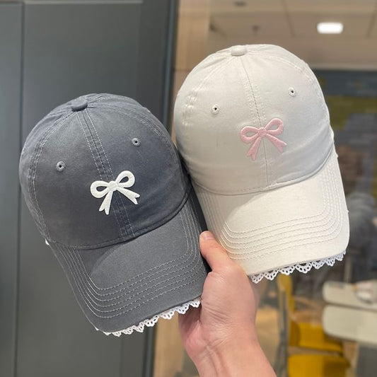 Lace Trim Embroidered Cap Bow Baseball