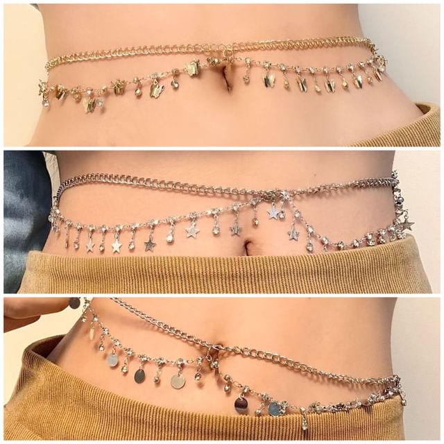 Fringed Waist Chain Layered Rhinestone