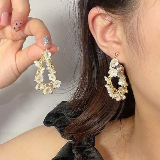 Hoop Floral Faux Pearl Fringed Earring