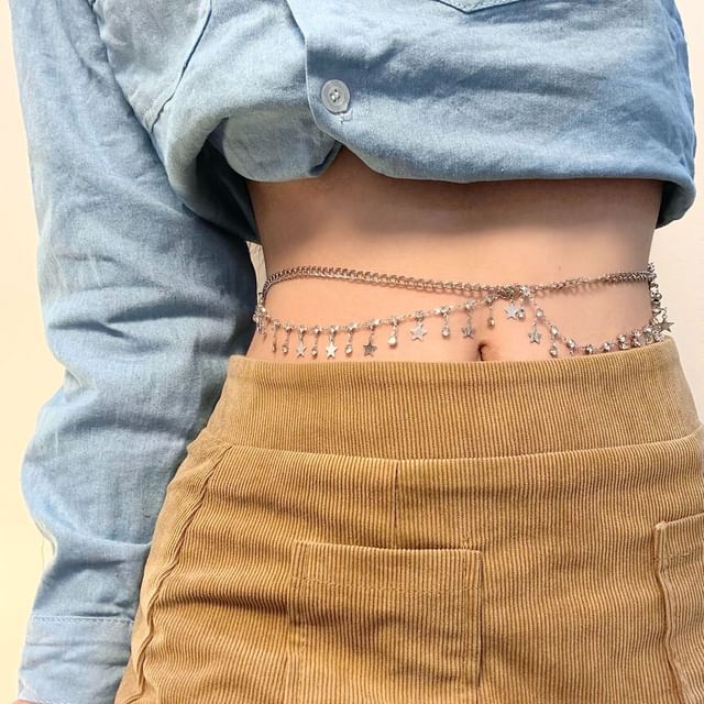 Fringed Waist Chain Layered Rhinestone