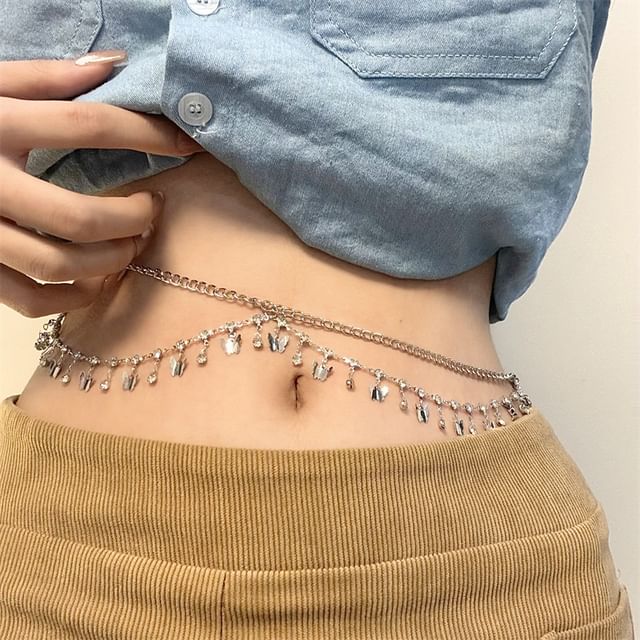 Fringed Waist Chain Layered Rhinestone