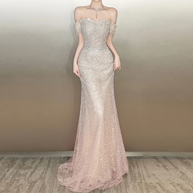 Evening Sequin Mermaid Gown Off-Shoulder