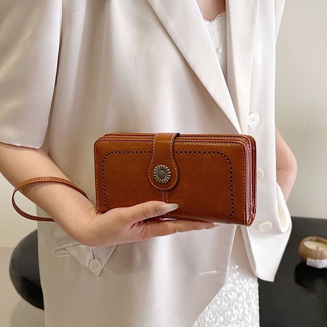 Faux Charm Floral Leather Wallet Long