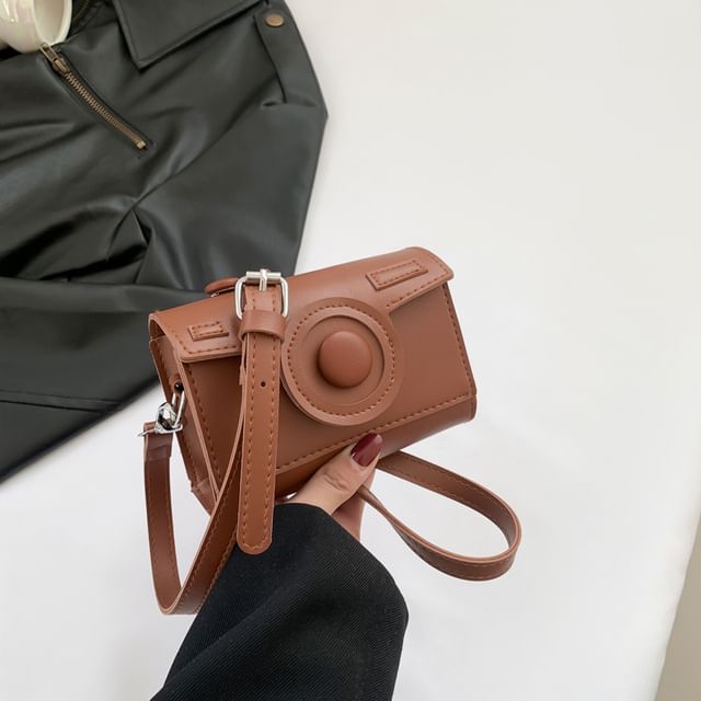 Faux Leather Bag Flap Camera Crossbody