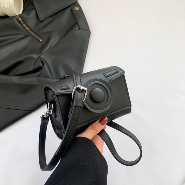 Faux Leather Bag Flap Camera Crossbody