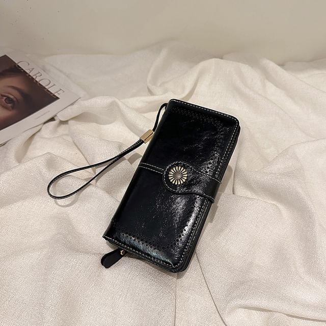 Faux Charm Floral Leather Wallet Long