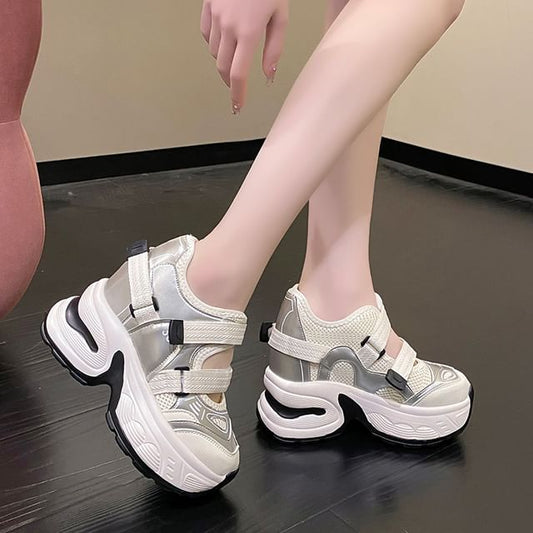 Platform Wedge Cutout Panel Hidden Mesh Sneakers