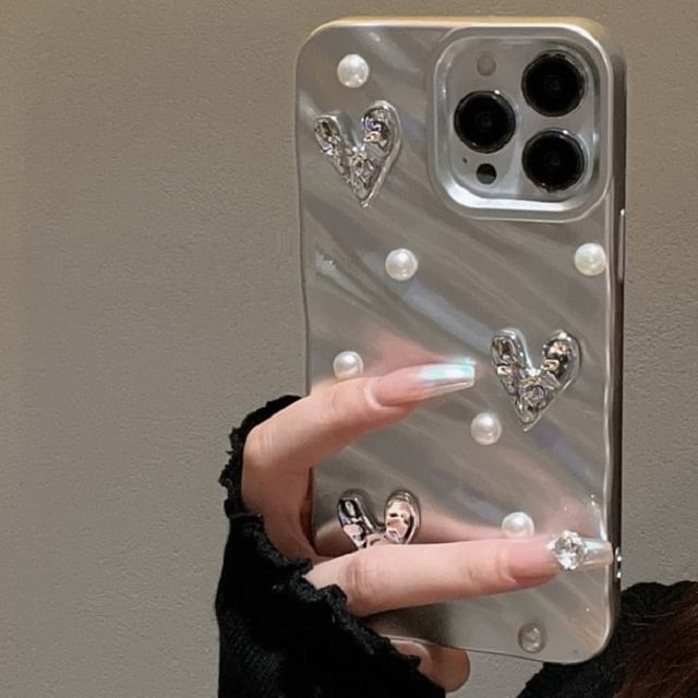 Case Faux Phone Pearl Heart