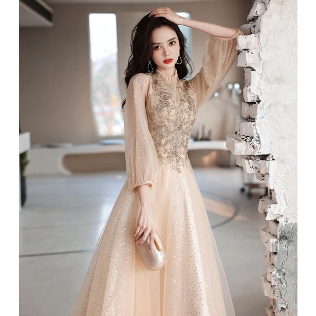 A-Line Evening Long-Sleeve Gown Lace