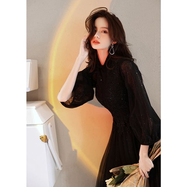 A-Line Evening Long-Sleeve Gown Lace