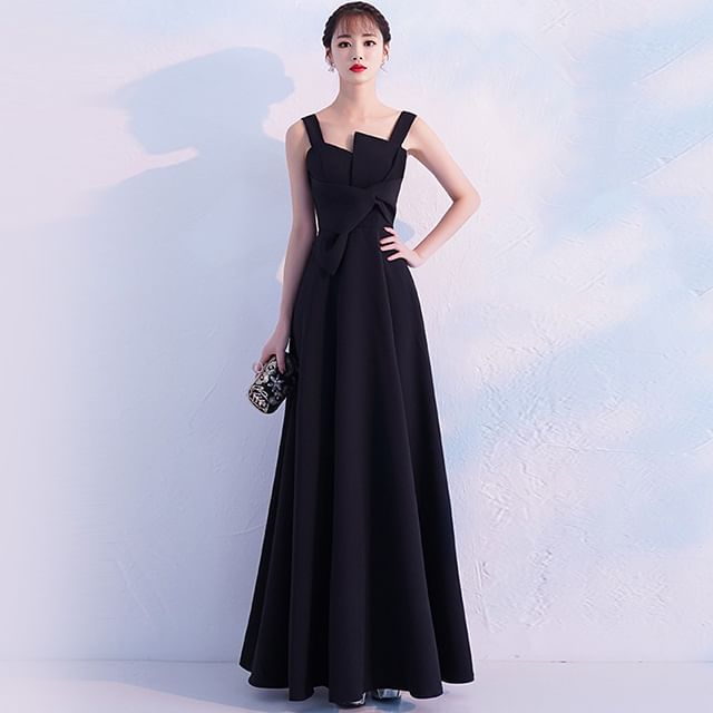 Strap Gown Wide Cocktail / Asymmetrical Knotted A-Line Evening Dress Plain