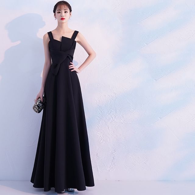 Strap Gown Wide Cocktail / Asymmetrical Knotted A-Line Evening Dress Plain