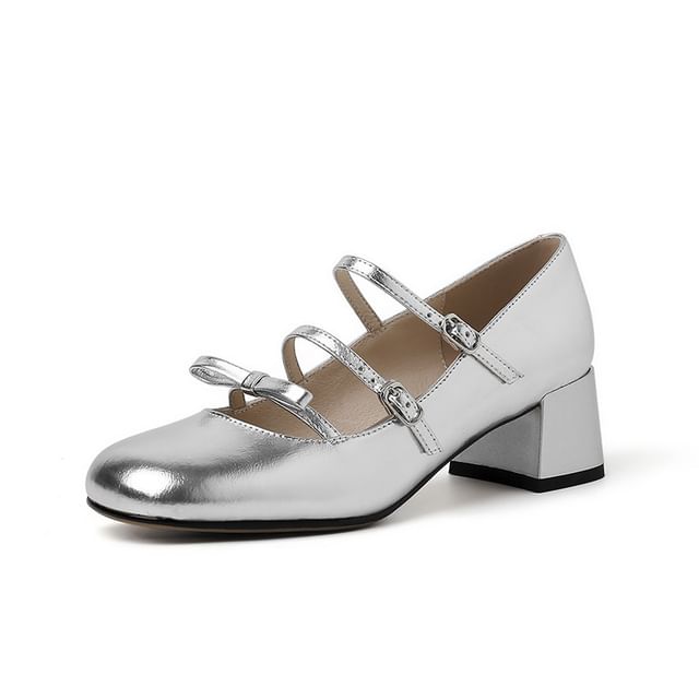 Strappy Jane Mary Bow Chunky Heel Pumps