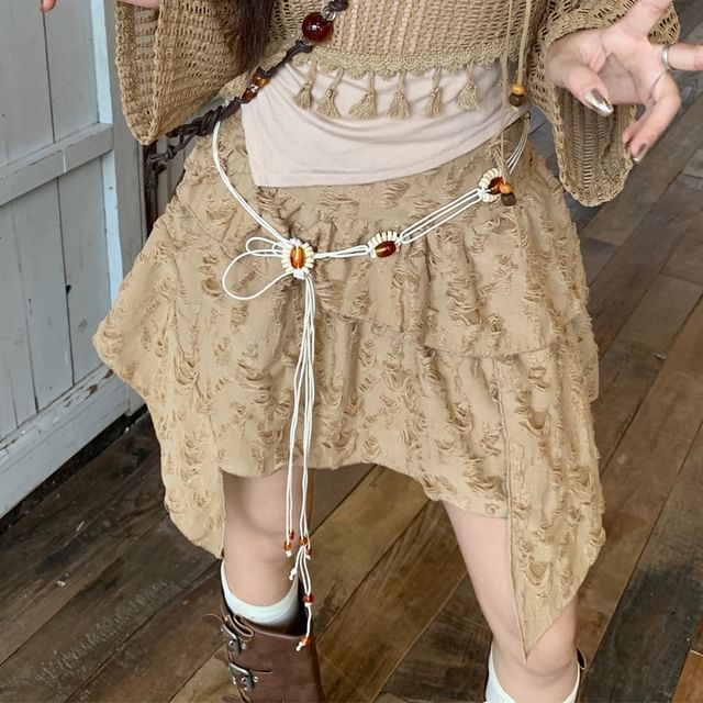 Sweater Skirt Waist Plain Cami A-Line Chain / Rise Top Mini Beaded Detail Mid Cropped Asymmetrical Distressed Tassel