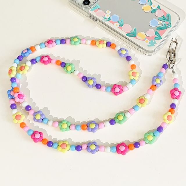 Crystal Lanyard Floral Phone Faux Bead