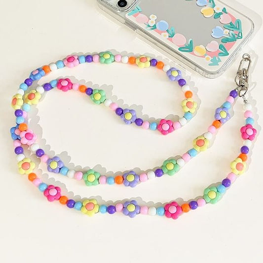 Crystal Lanyard Floral Phone Faux Bead
