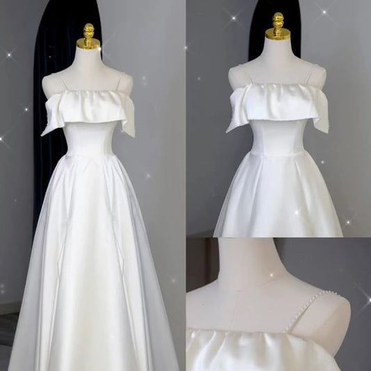 Gown Wedding Spaghetti Strap Ruffle Plain A-Line