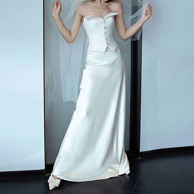 Strapless Gown Wedding A-Line Glossy