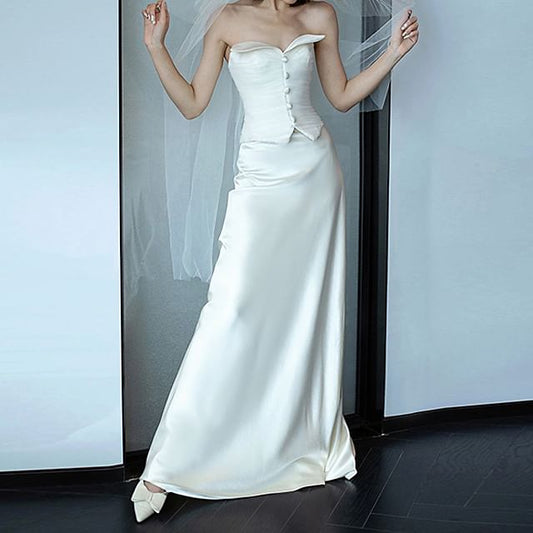 Strapless Gown Wedding A-Line Glossy