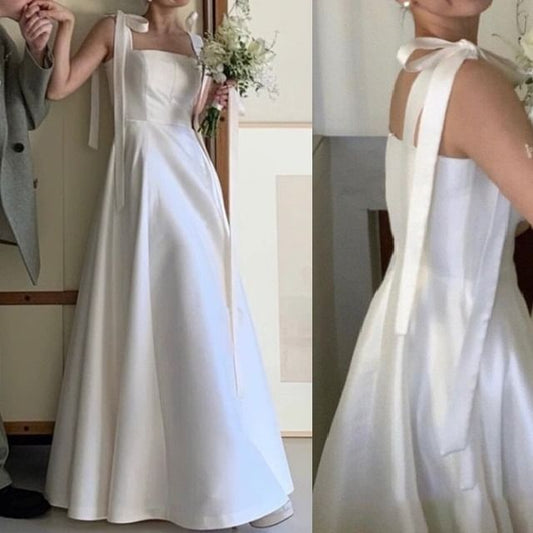 A-Line Plain Gown Wedding Sleeveless Glossy