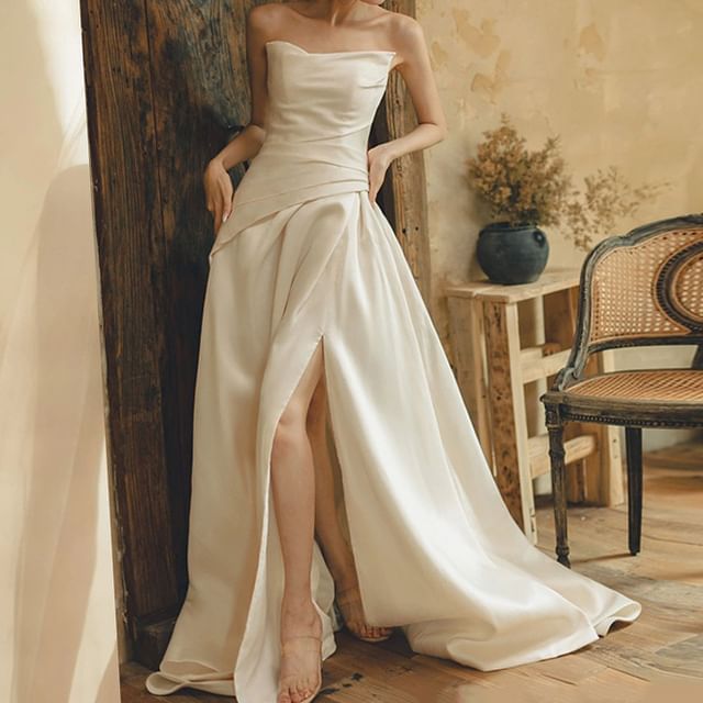 A-Line Wedding Gown Hem Strapless Slit