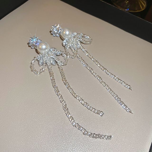 Drop / Rhinestone Ribbon Necklace Earring