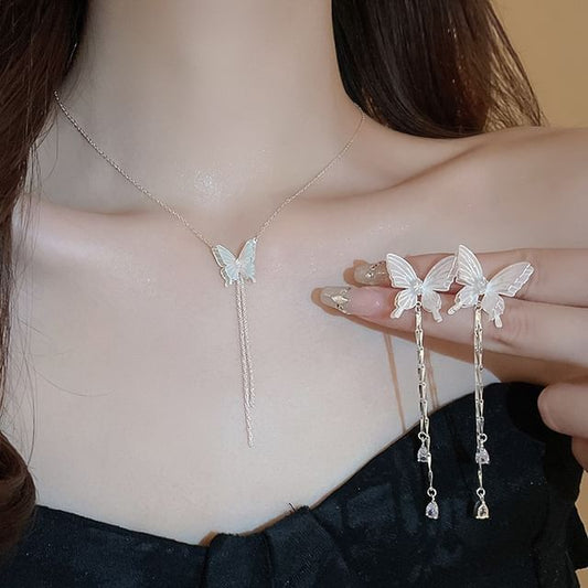 Choker / Rhinestone Butterfly Alloy Earring Dangle
