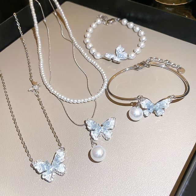 Alloy Butterfly Designs) Bracelet Necklace Crystal / (Various Faux