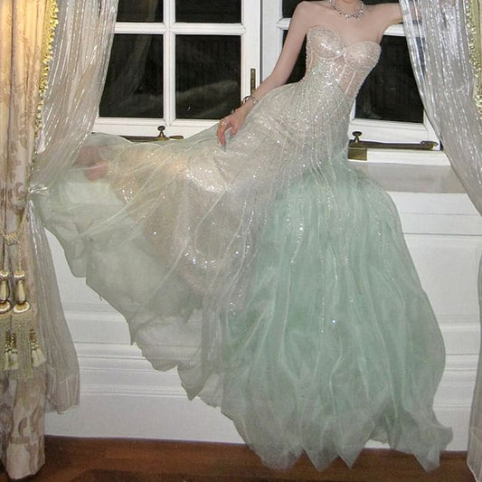 Strapless Evening Sequin A-Line Gown