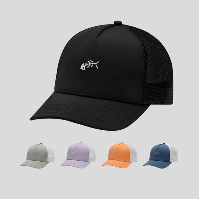 Embroidered Cap Bone Fish Trucker