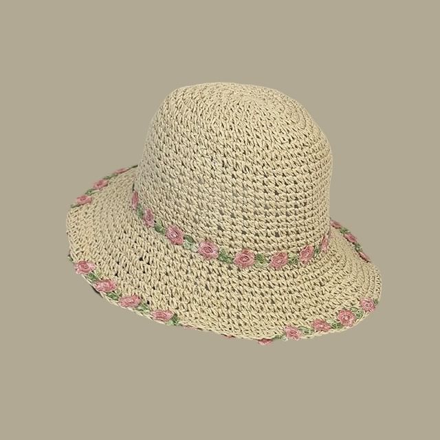 Floral Straw Hat Embroidered Sun