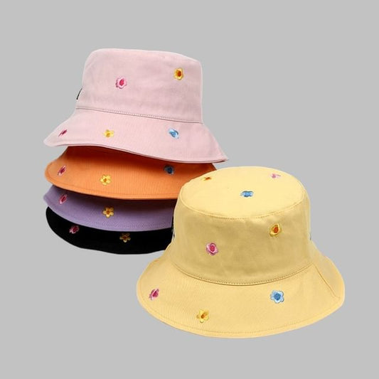 Hat Embroidered Floral Bucket