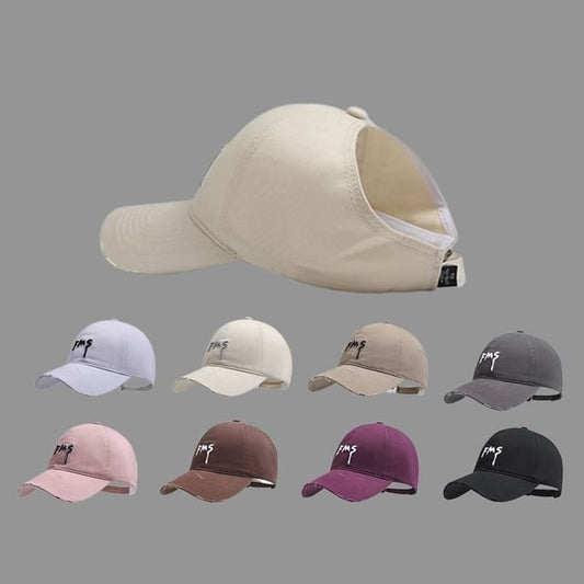 Top Baseball Open Lettering Distressed Embroidered Cap