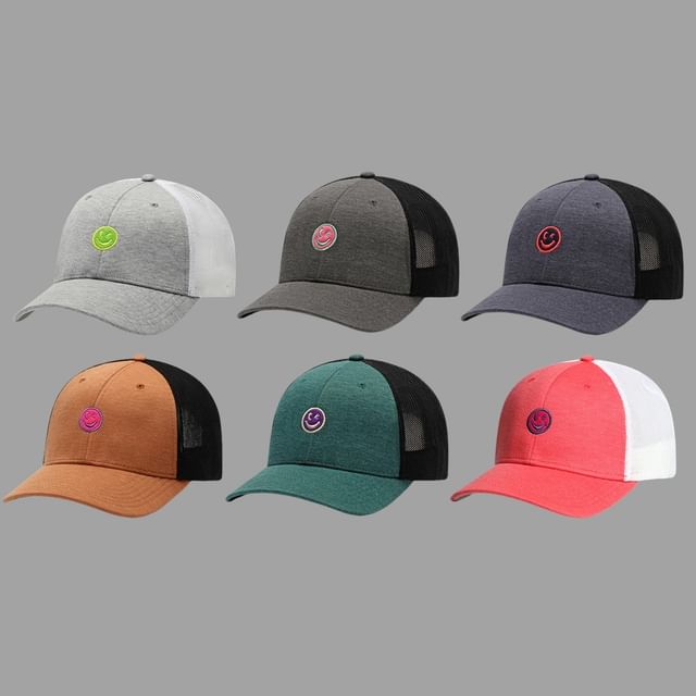 Tone Embroidered Two Smiley Cap Trucker Face