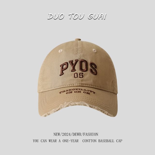 Cap Lettering Baseball Frayed Embroidered