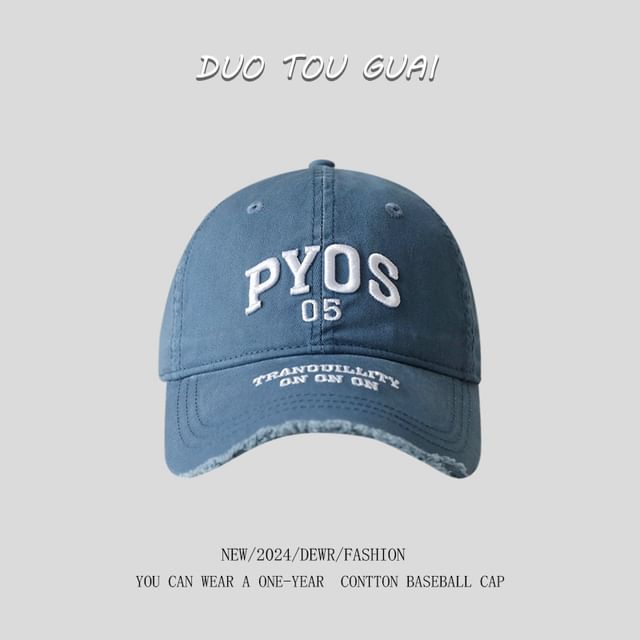 Cap Lettering Baseball Frayed Embroidered