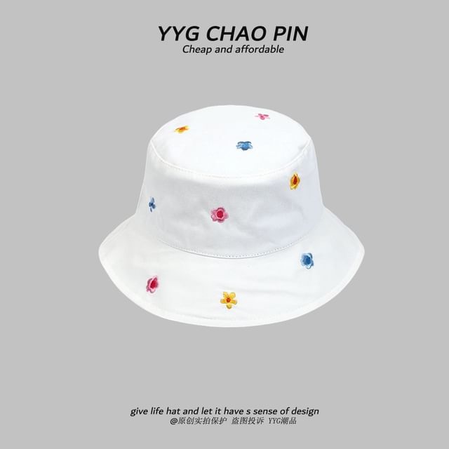 Hat Embroidered Floral Bucket