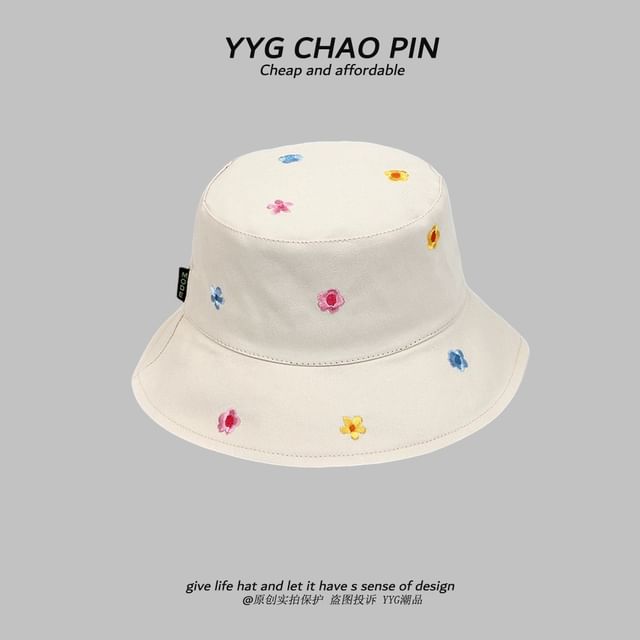 Hat Embroidered Floral Bucket
