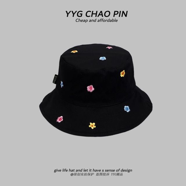 Hat Embroidered Floral Bucket