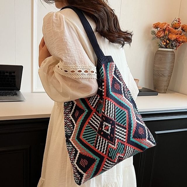 Bag Patterned Knit Geometric Tote